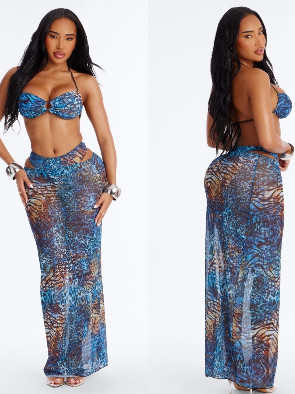 ⭐️BLUE ANIMAL PRINT BIKINI SET W SHEER SKIRT NEW SZ S⭐️